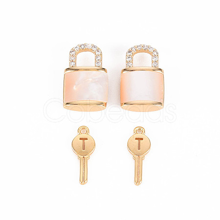 Brass Micro Pave Clear Cubic Zirconia Charms KK-T062-159G-NF-1