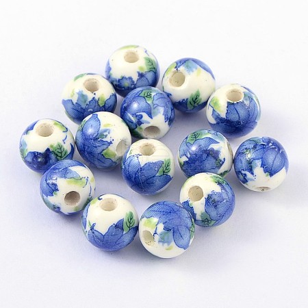 Floral Printed Porcelain Beads PORC-Q199-10mm-19-1