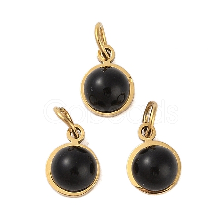 Ion Plating(IP) Natural Black Onyx(Dyed & Heated) Half Round Charms with Jump Ring STAS-A097-05G-10-1
