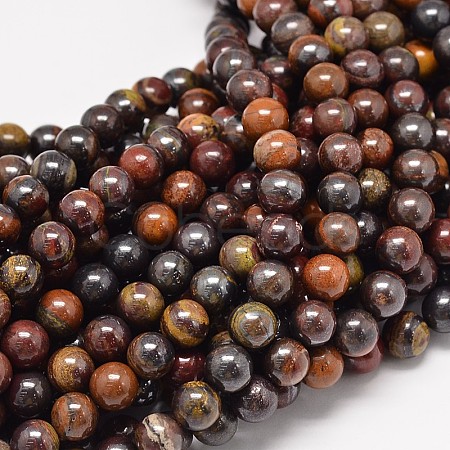 Natural Red Tiger Iron Round Bead Strands G-P075-22-6mm-1