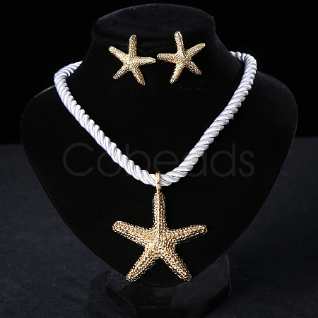 Starfish Alloy with Polyester Cord Pendant Necklaces & Stud Earrings Sets FS-WG7CDFE-01-1
