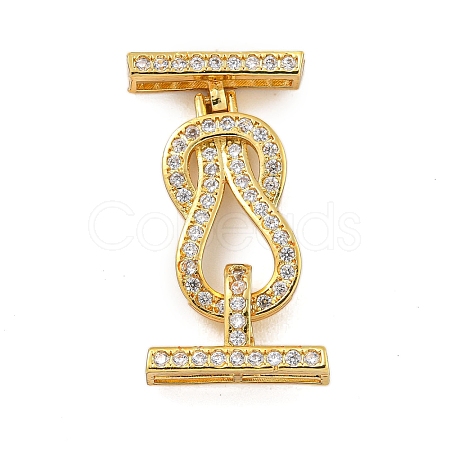 Rack Plating Brass Micro Pave Clear Cubic Zirconia Hook Clasps KK-F876-15G-1