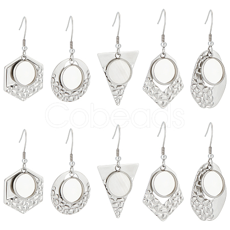 Beebeecraft 20Pcs 5 Style Hexagon & Teardrop & Flat Round & Polygon 304 Stainless Steel Dangle Earring Settings FIND-BBC0002-50-1