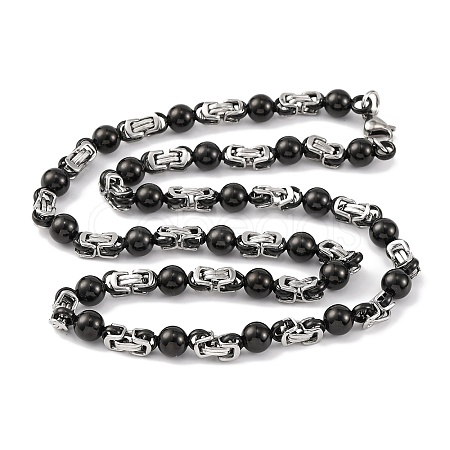 201 Stainless Steel Round Ball Links Chain Necklace NJEW-F222-38EBP-06-1