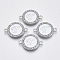 Alloy Enamel Links Connectors, with Crystal Rhinestones, Flat Round with Letter, Silver Color Plated, Letter.T, 22x16x2mm, Hole: 1.8mm