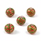 Printed Natural Wood European Beads, Large Hole Bead, Round with Christmas Theme Pattern, Green, 16mm, Hole: 4mm