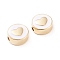 Brass Enamel Beads, Long-Lasting Plated, Flat Round with Heart, White, Real 18K Gold Plated, 11x5mm, Hole: 1.8mm