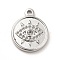 Tarnish Resistant 304 Stainless Steel Pendant Rhinestone Settings, Flat Round with Eye, Stainless Steel Color, Fit for 1mm and 2mm Rhinestone, 19x16x3mm, Hole: 1.8mm