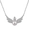 925 Sterling Silver Pendant Necklaces, Micro Pave Clear Cubic Zirconia and Shell Bead, Wings, Real Platinum Plated, 15.79 inch(40.1cm)