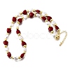 Brass & ABS Imitation Pearl Heart and Round Beaded Necklaces for Women NJEW-D314-11B-G-4