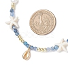 Dyed Natural Agate Faceted Round and Natural Cultured Freshwater Pearl & Starfish Synthetic Turquoise Beaded Brass Cowrie Shell Shape Pendant Necklaces for Women NJEW-JN05496-03-3