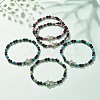 Natural & Synthetic Mixed Gemstone Beaded Stretch Bracelet with Clear Cubic Zirconia Cross for Women BJEW-JB08247-2