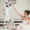 Black Polyester Bowknot Velvet Ring Pillows with Nylon Strong Dog Leash for Pet HJEW-DR00255-4