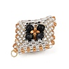 Faceted Round Synthetic Blue Goldstone & Handmade Glass Seed Beaded  Pendants PALLOY-MZ00757-01-3