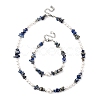 Natural Lapis Lazuli Chip Beads Bracelets & Necklaces Sets SJEW-JS01357-02-2