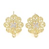 Flower Brass Micro Pave Cubic Zirconia Stud Earrings Finding KK-E083-17G-1