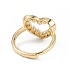 Plastic Pearl Hollow Out Heart Adjustable Ring RJEW-L100-012G-3