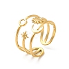Star & Moon & Sun Ion Plating(IP) 304 Stainless Steel Open Cuff Ring Findings X-STAS-E066-10G-1