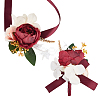 2Pcs 2 Style Silk Cloth Rose with Satin Ribbon Corsage Boutonniere & Wrist Corsages AJEW-CP0005-94-1