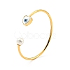 Shell Pearl & Heart with Evil Eye Open Cuff Bangle BJEW-G647-03G-3