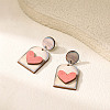 Valentine's Day Acrylic Arch with Heart Dangle Stud Earrings FS-WGE7447-01-1