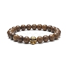 Natural Wenge Wood & Alloy Skull Beaded Stretch Bracelet for Women BJEW-JB09146-2