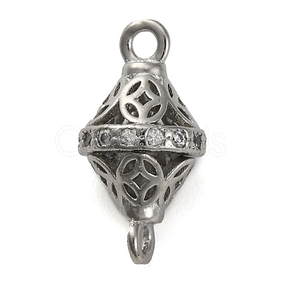 Brass Micro Pave Clear Cubic Zirconia Hollow Bicone Connector Charms KK-A230-05E-P-1