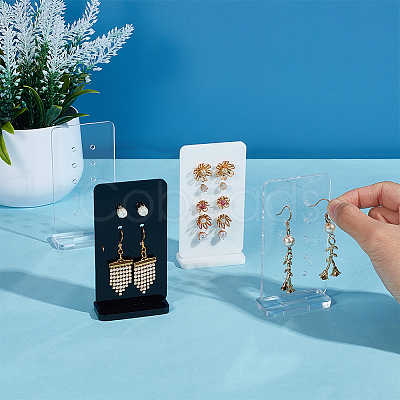 12 Sets 3 Colors 10-Hole Acrylic Vertical Earring Display Stands EDIS-PH0001-76-1