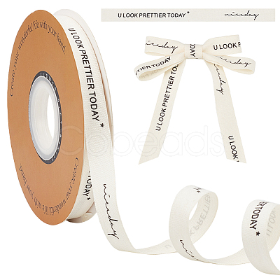 30 Yards Cotton U LOOK PRETTIER TODAY Word Printed Ribbon OCOR-WH0086-87E-1