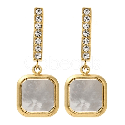 Ion Plating(IP) 304 Stainless Steel Inlay Rhinestone & Natural Shell Beads Stud Earrings for Women EJEW-M024-01A-G-1