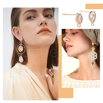 12Pcs 2 Style Brass Stud Earring Findings KK-CN0001-92-1