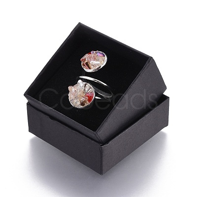 Electroplate Glass Cuff Rings RJEW-JR00248-05-1