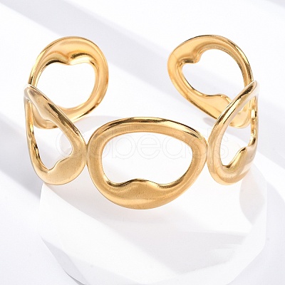 304 Stainless Steel Cuff Bangles for Women BJEW-D306-07G-1