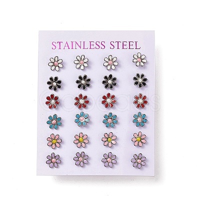 Mixed Color Bling Enamel Daisy Flower Stud Earrings EJEW-B009-18P-1