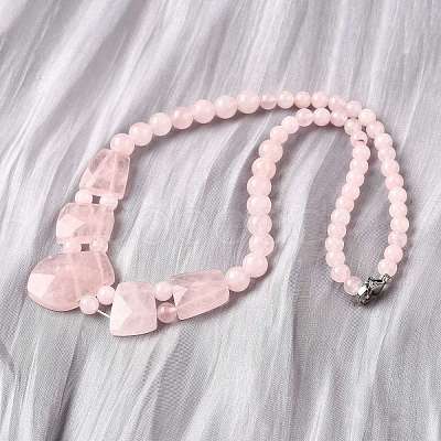 Natural Rose Quartz Faceted Bib Graduated Beaded Necklaces for Women NJEW-B128-01M-1