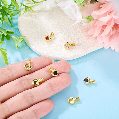 7Pcs 7 Colors Brass with Cubic Zirconia Charms KK-TA0008-37-1