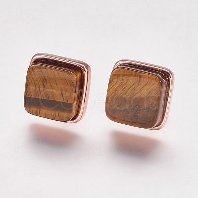 Natural Tiger Eye Stud Earrings EJEW-F139-A02-1