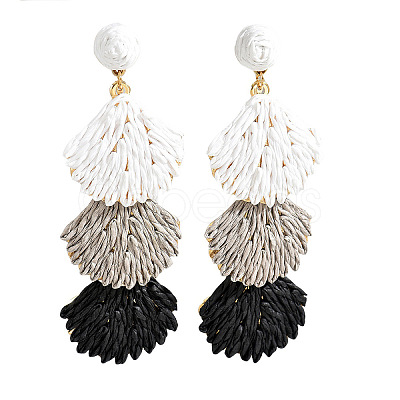 Bohemian Style Raffia Shell Shape Dangle Stud Earrings FS-WG568BC-02-1