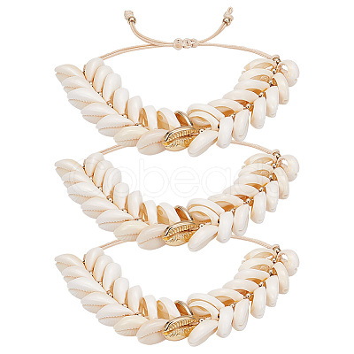 3Pcs Natural Cowrie Shell Charm Bracelets Set BJEW-PH0004-36-1