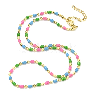 Brass Enamel Column Link Chain Necklaces NJEW-H039-10A-04G-1