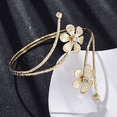 Lotus Alloy Arm Cuff Bangles for Girl Women AJEW-A063-01E-G-1