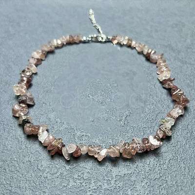 Natural Strawberry Quartz Chip Beaded Necklaces for Women IW6789-9-1