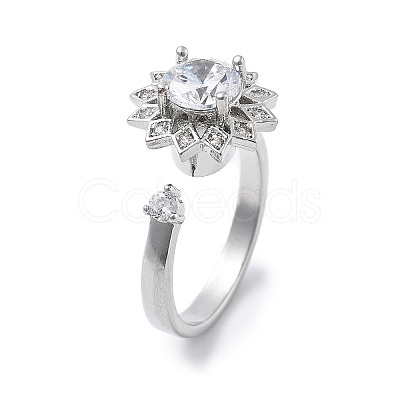Sunflower Rotatable Open Cuff Rings for Women RJEW-S402-13P-1
