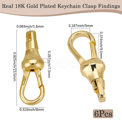 6Pcs Brass Keychain Clasp Findings KK-BBC0018-03-1
