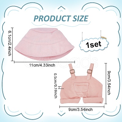 1Pc Cotton & PU Leather Suspender Trousers and 1Pc Cloth Bucket Hat for Dolls Accessories DOLL-WR0001-05A-1