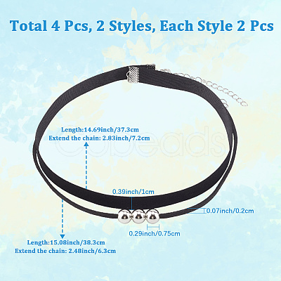 4Pcs 2Styles Alloy Round & Black Velvet Double Layer Choker Necklaces NJEW-WH20002-11A-1