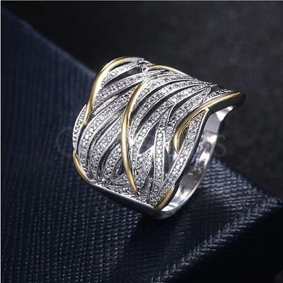 Criss Cross Alloy Crystal Rhinestone Wide Finger Rings FS-WGCE8BA-01-1