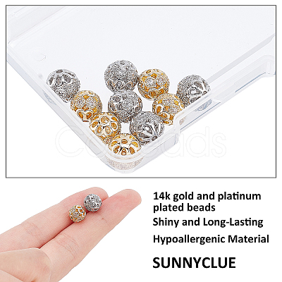 SUNNYCLUE 10Pcs 2 Colors Rack Plating Brass Micro Pave Clear Cubic Zirconia Beads ZIRC-SC0001-23-1