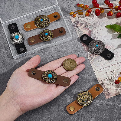 6Pcs 6 Styles Flower Imtation Leather with Zinc Alloy Scarf Clips FIND-PH0060-26-1