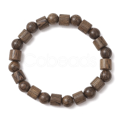 Natural Wenge Wood Beaded Stretch Bracelets for Women Men BJEW-JB13486-1